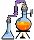 Image ID: A gif of distillation equipment, filled with bright orange chemicals. End ID.